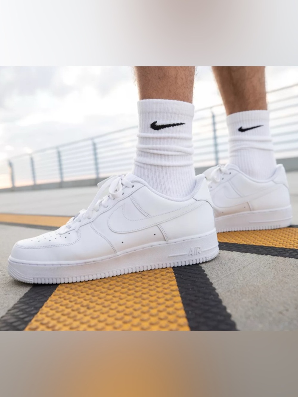 Nike Air Force 1 All-White Low-Top Leather Sneakers. Size 9,5